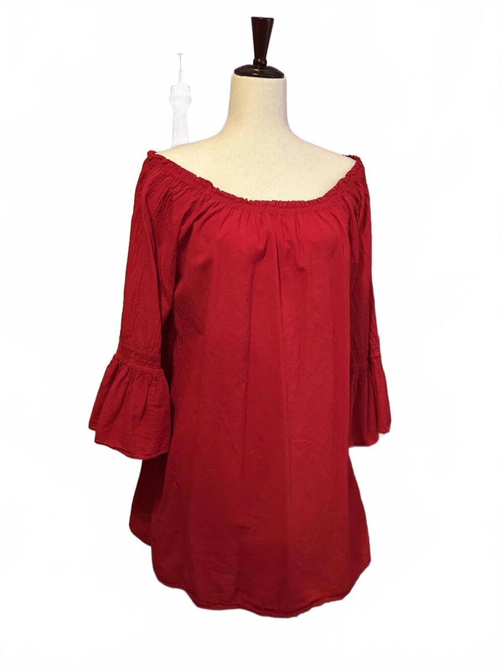 Etocam Red Off-Shoulder Ruffled Blouse Women’s XL
